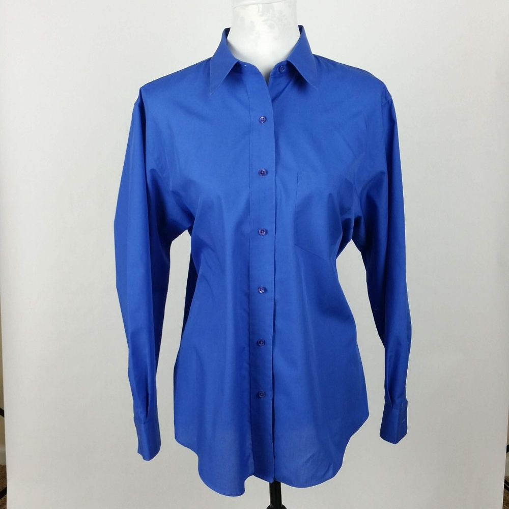 Foxcroft Blue Button Down Long Sleeve Shirt 12